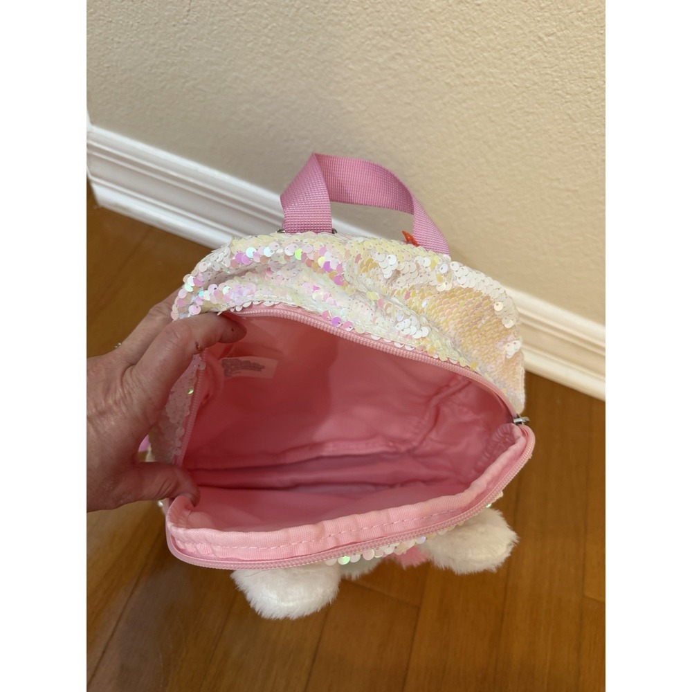Cat & Jack Girls NWT Mini Llama Sequin Glitter Backpack Pink Zip Pockets - Picture 4 of 6